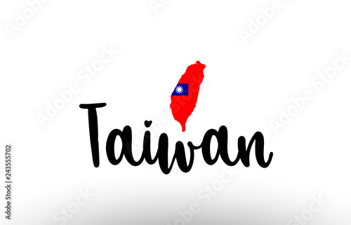 Taiwan country big text with flag inside map concept logo