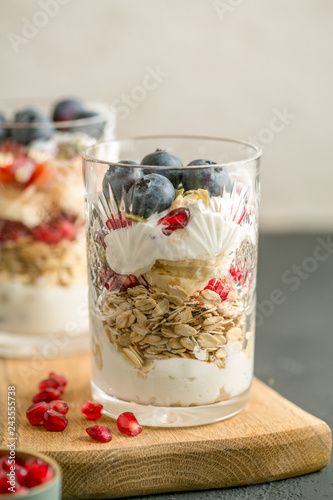 overnight oatmeal in a glass wirh berries