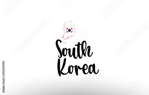 South Korea country big text with flag inside map concept logo