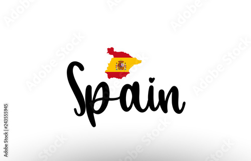 Spain country big text with flag inside map concept logo