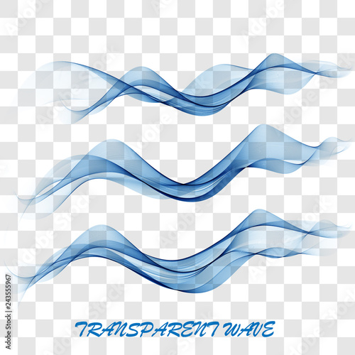 Abstract Blue Wave Set on Transparent Background. Vector Illustration.