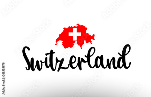Switzerland country big text with flag inside map concept logo