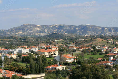 Panoramic view of a mediterranean village Pyrgos, Limassol district, Cyprus at the end of December © Olga