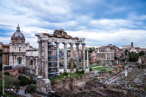 Roman Forum with cloudy sky. Italy antique