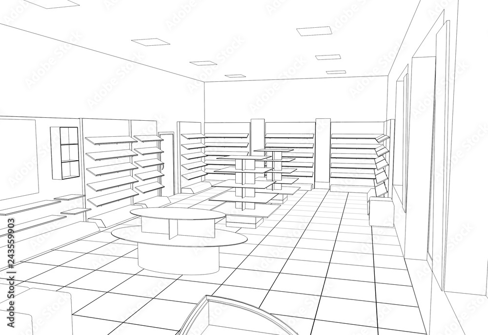 shop, mall, shopping mall, contour visualization, 3D illustration, sketch, outline shop, mall, shopping mall, contour visualization, 3D illustration, sketch, outline