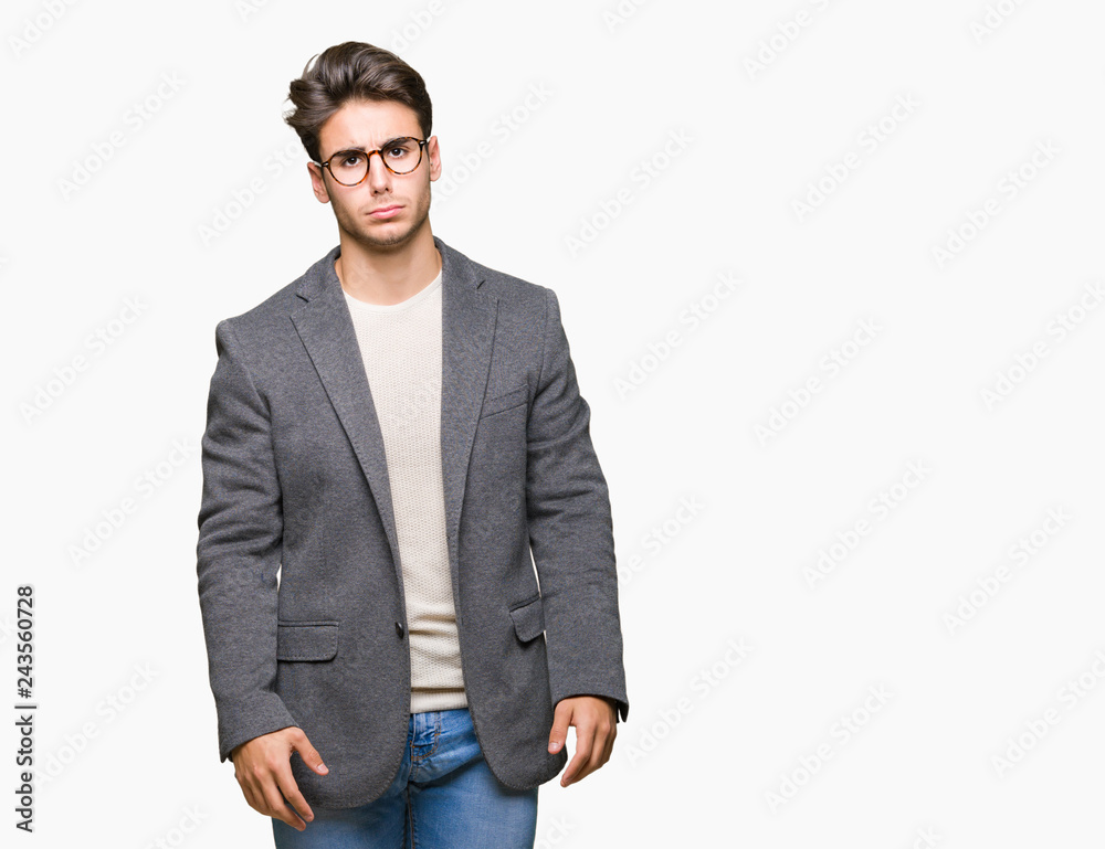 Young business man wearing glasses over isolated background depressed and worry for distress, crying angry and afraid. Sad expression. Young business man wearing glasses over isolated background depressed and worry for distress, crying angry and afraid. Sad expression.