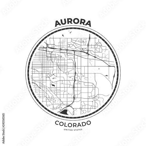 T-shirt map badge of Aurora, Colorado