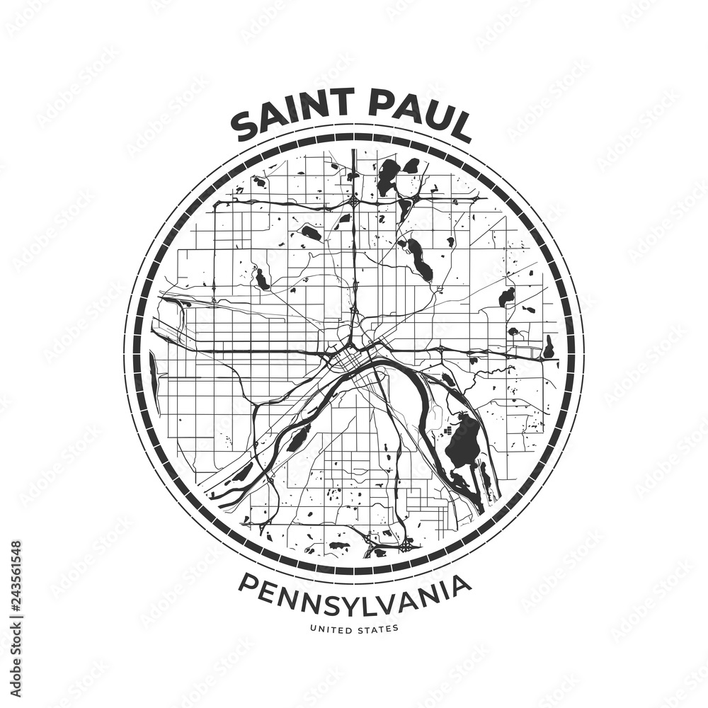 T-shirt map badge of Saint Paul, Minnesota