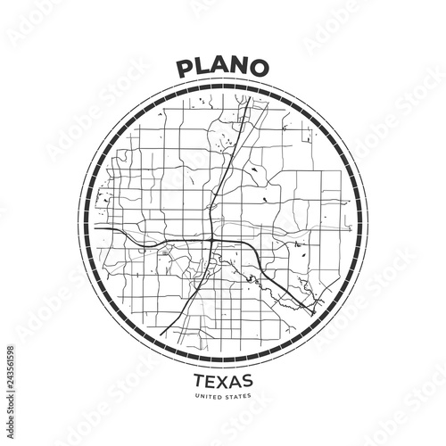 T-shirt map badge of Plano, Texas