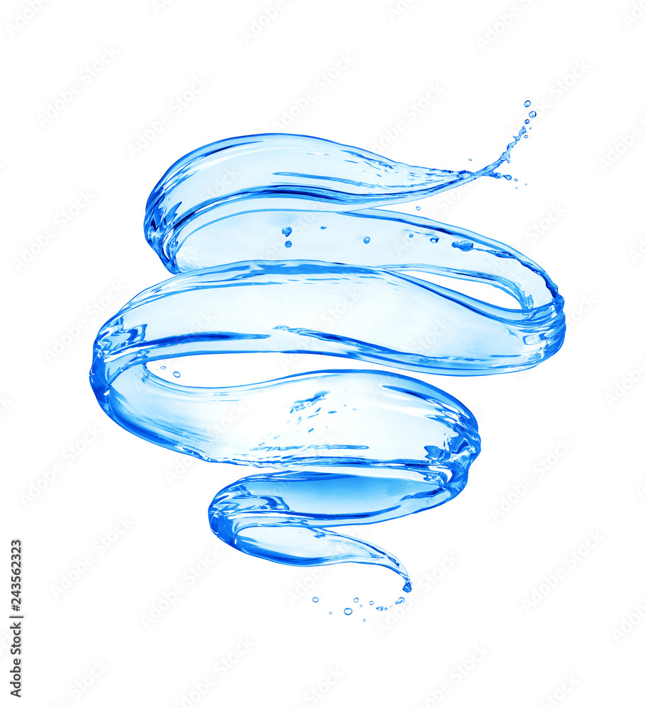 Splashes of fresh water in a swirling shape on white background Splashes of fresh water in a swirling shape on white background