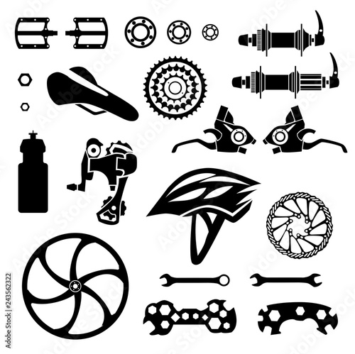 Bicycles. Set of bicycle parts. Isolated vector image.