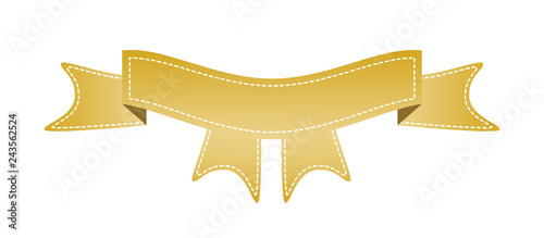 Embroidered gold ribbon isolated on white. Can be used for banner, award, sale, icon, logo, label etc. Vector illustration