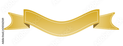 Embroidered gold ribbon isolated on white. Can be used for banner, award, sale, icon, logo, label etc. Vector illustration
