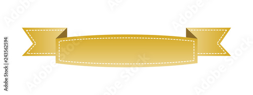 Embroidered gold ribbon isolated on white. Can be used for banner, award, sale, icon, logo, label etc. Vector illustration
