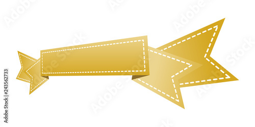 Embroidered gold ribbon isolated on white. Can be used for banner, award, sale, icon, logo, label etc. Vector illustration