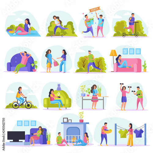 Lazy Weekends People Flat Icon Set