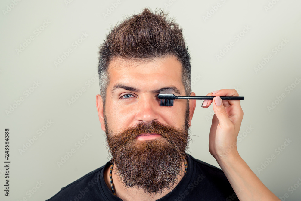 Portrait Of Sexy Male With Beard Model Face And Tweezers Near Brows. Beauty  Concept. Eyebrow Correction. Closeup Of Beautiful Funny Man Plucking  Eyebrows. High Resolution Stock Photo | Adobe Stock