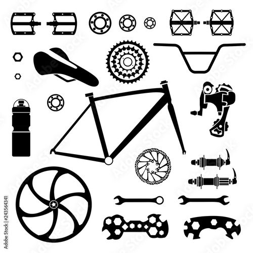 Bicycles. Set of bicycle parts. Isolated vector image.