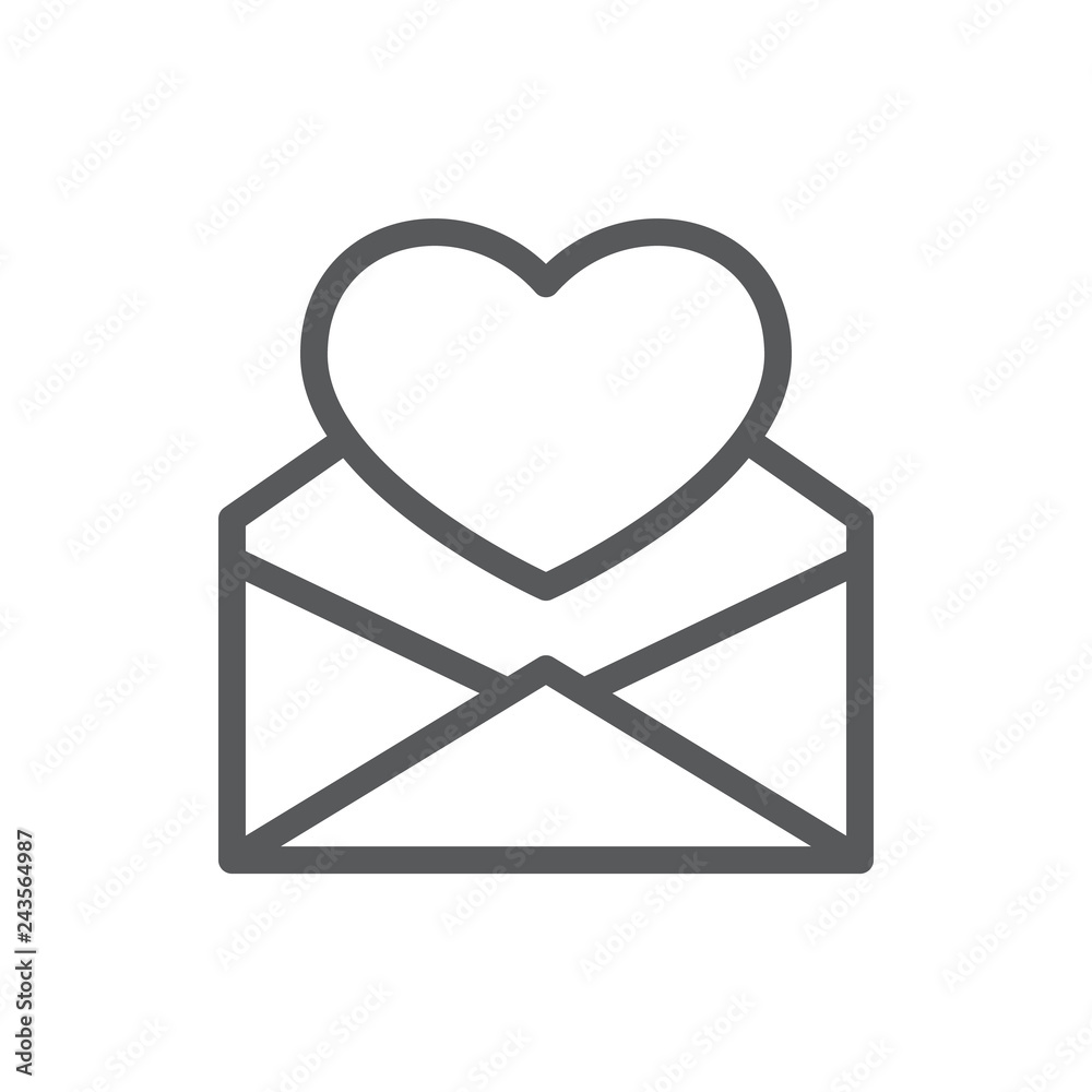 Heart in open envelope line icon with editable stroke. Heart in open envelope line icon with editable stroke.