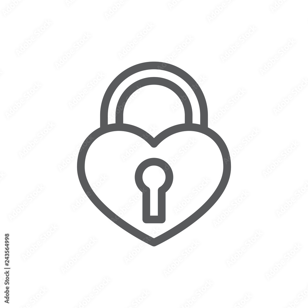 Padlock in form of heart with keyhole - line icon with editable stroke. Padlock in form of heart with keyhole - line icon with editable stroke.