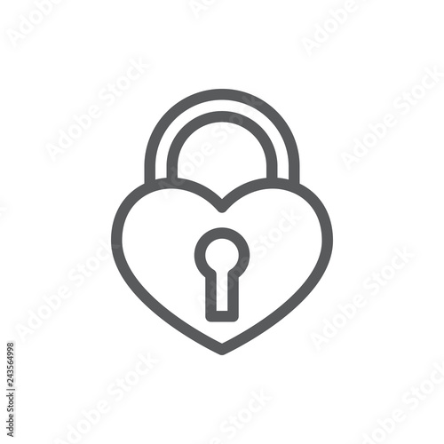 Padlock in form of heart with keyhole - line icon with editable stroke.