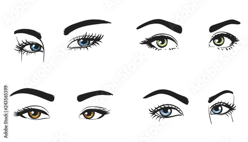 Female eyes of different lenses colors