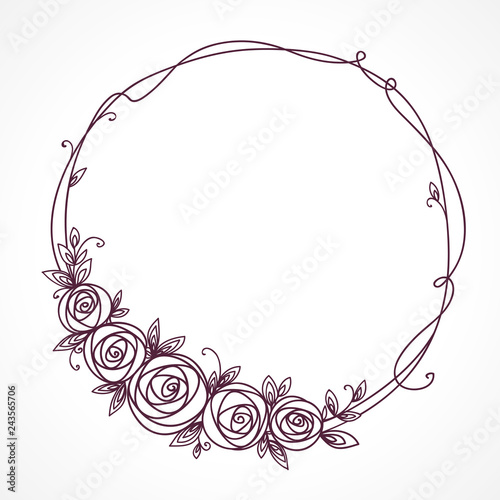 Wallpaper Mural Floral frame. Abstract line elegant element for wedding , birthday, valentines day and other romantic design. Wreath of rose flowers. Torontodigital.ca