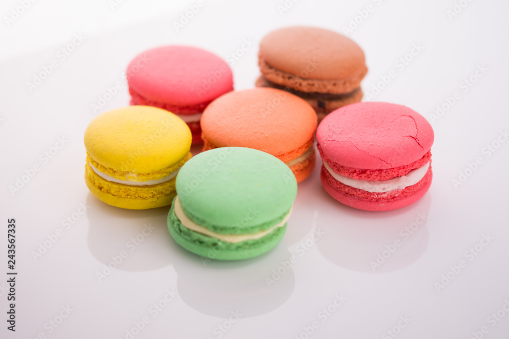 colorful macarons on white colorful macarons on white