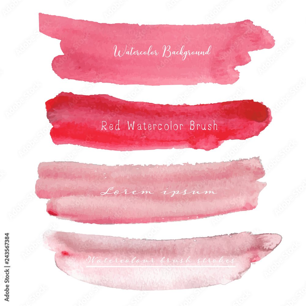 Set of red watercolor background, Brush stroke logo, Vector illustration. Set of red watercolor background, Brush stroke logo, Vector illustration.