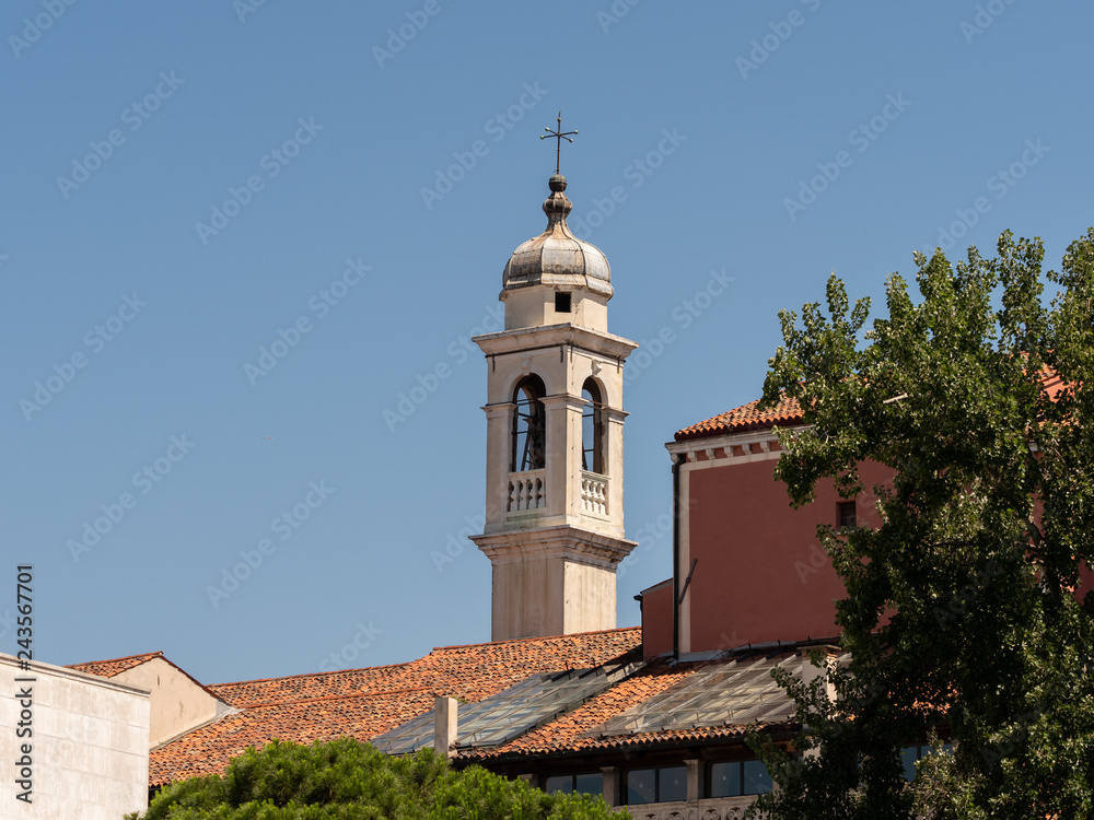 The tower of an old church in Venice, Italy.