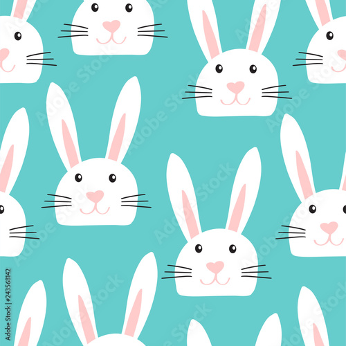 Cute seamless pattern with white easter bunny