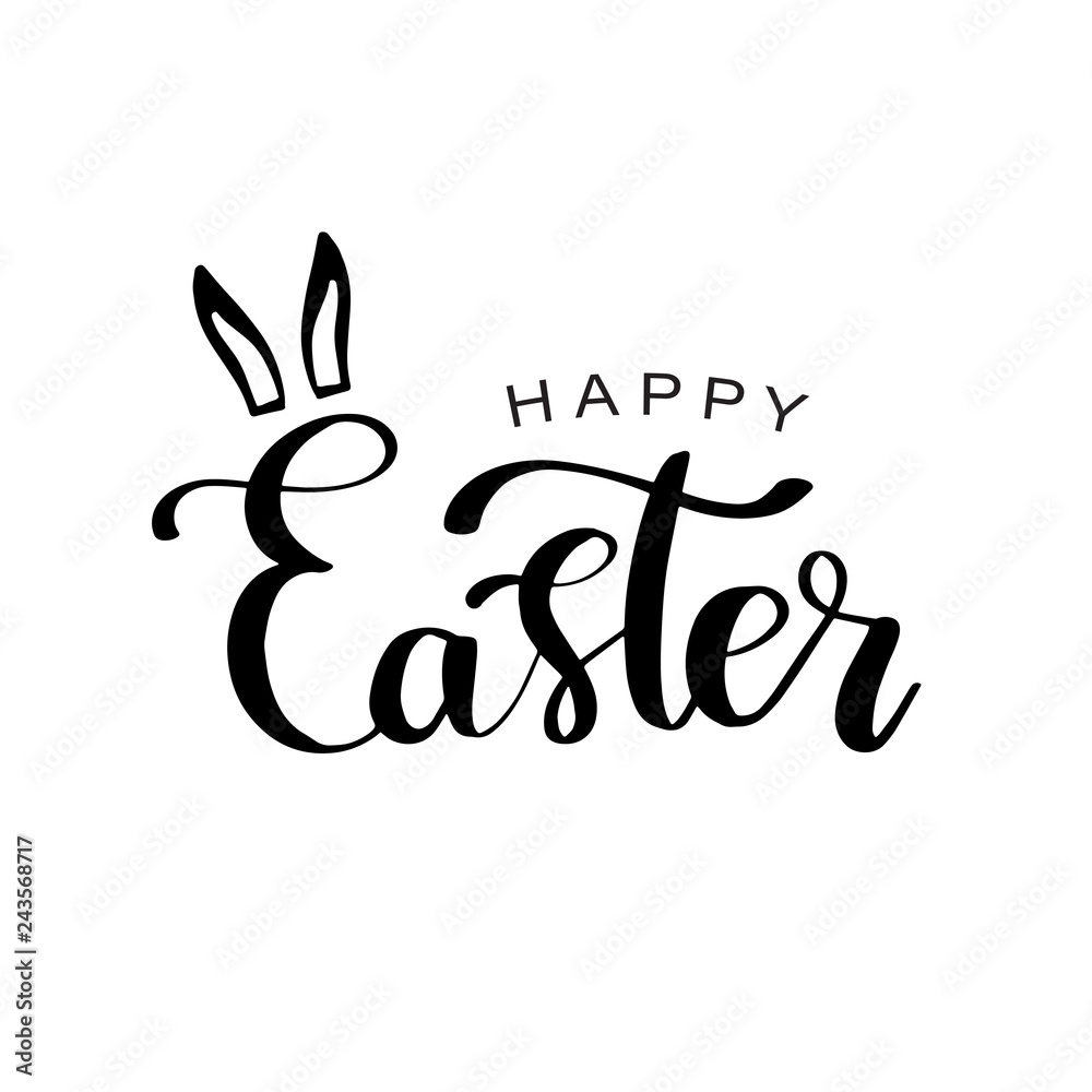 Obraz premium Happy Easter calligraphy design. Hand drawn lettering text can be used for logo, badge, icon, poster. Vector Template for invitation, greeting card, web, postcard