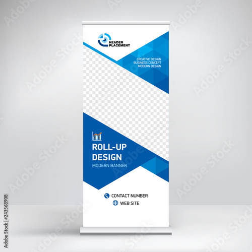 Roll-up banner design, background for placing advertising information. Banner for exhibitions, presentations, conferences, seminars, modern abstract style for the promotion of goods and services