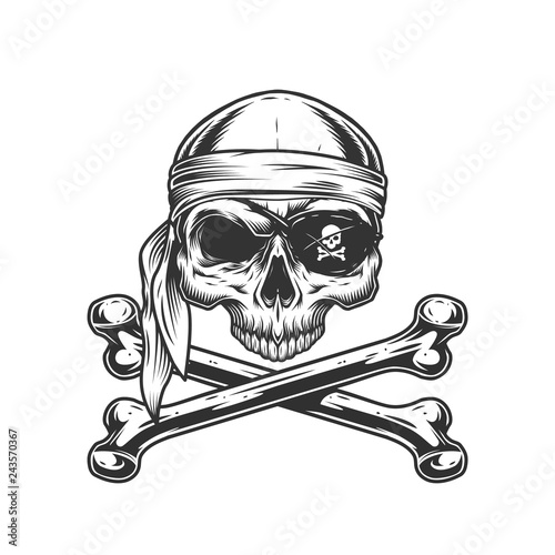Vintage pirate skull without jaw