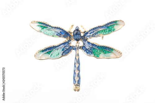 Leinwand Poster dragonfly enamel brooch isolated on white