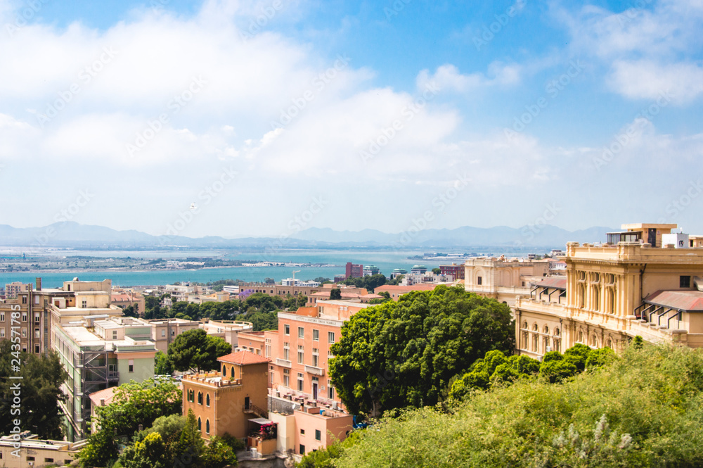panoramic cityscape of cagliari during sunny summer day