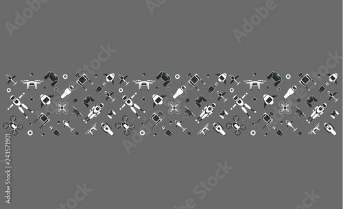 Modern robotic set vector illustration with stylish robot, drone, autonomous vehicle, flying car