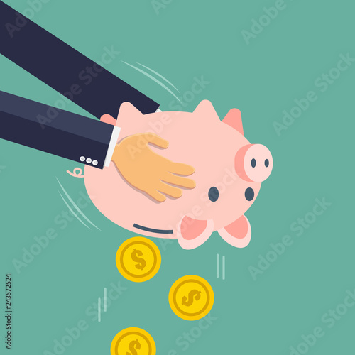 Business Hands shaking piggy bank . Business concept. Vector illustration.