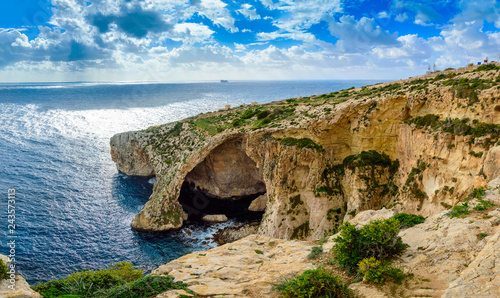 Blue Grotto, Malta. Natural stone arch and sea caves.