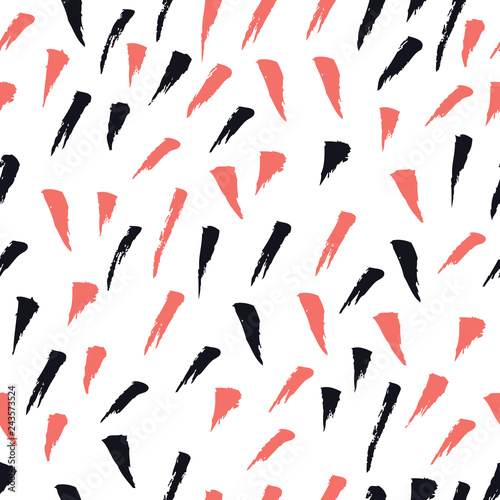 Abstract brush strokes Living Coral and Black Seamless pattern
