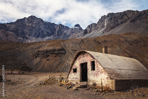 Las Cascaras old ruins from the construction of Embalse el Yeso Dam at Cajon del Maipo - Chile