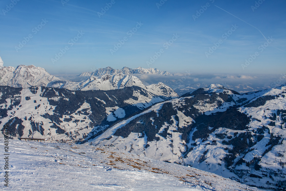 Beautiful view of the snowy mountains, winter sport.