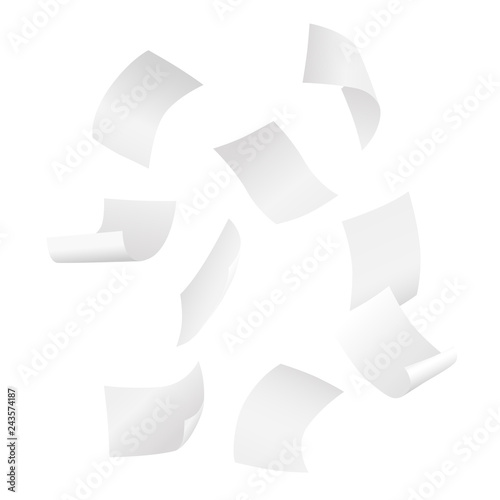 Simple vector of falling white blank papers on white background.
