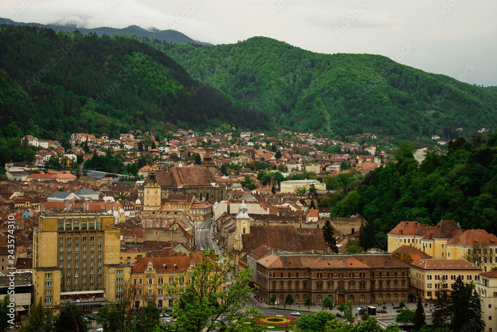  Aerial View Of Brasov City In The Carpathian Mountains Of Romania,may ,2017