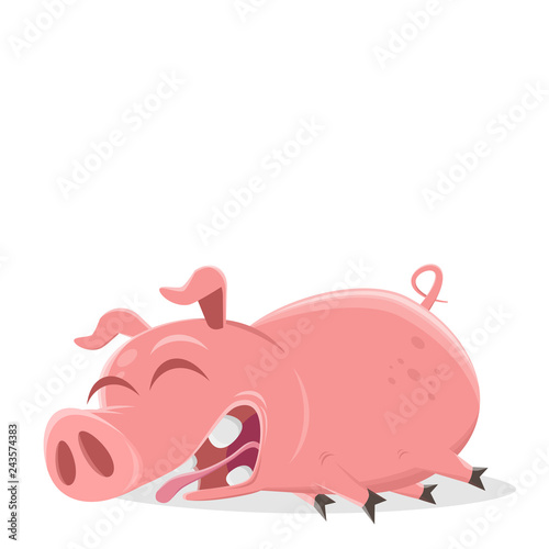 funny cartoon illustration of a lazy pig 