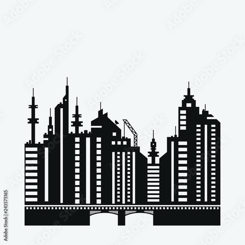 Black flat city silhouette for banner design.Vector Illustration . City landscape silhouette. © Alexander