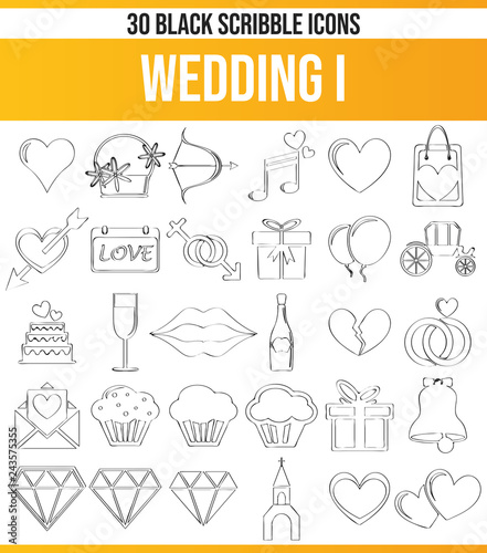 Scribble Black Icon Set Wedding I