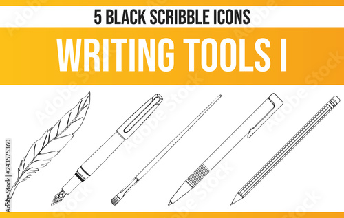 Scribble Black Icon Set Writing Tools I