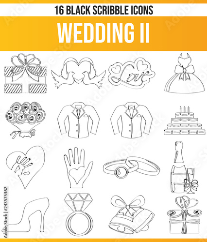 Scribble Black Icon Set Wedding II