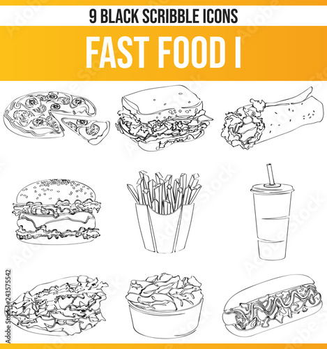 Scribble Black Icon Set Fast Food I